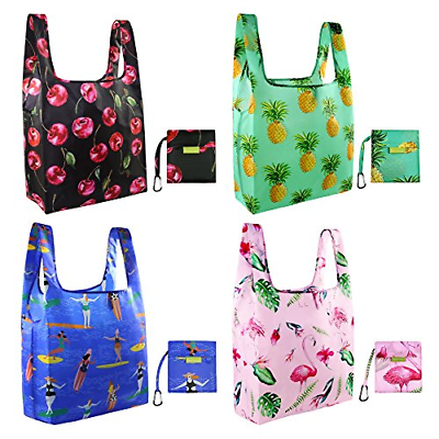 Foldable Reusable Grocery Bags Cute Designs, Folding Shopping Tote Bag Fits New