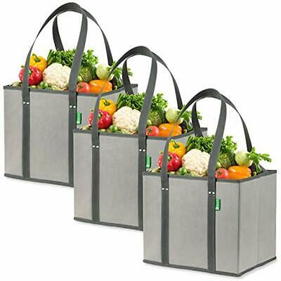 Reusable Grocery Bags Shopping Box (3 Pack - Gray). Large, Premium Quality Heavy