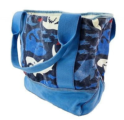 Pottery Barn Kids Large Canvas Beach Tote Bag Sharks Fish Ocean Red Blue C54