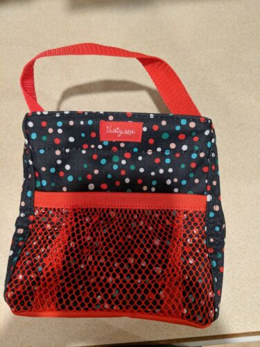 Thirty One Mini Tote Caddy Black with Polka Dots Christmas Colors Used Once