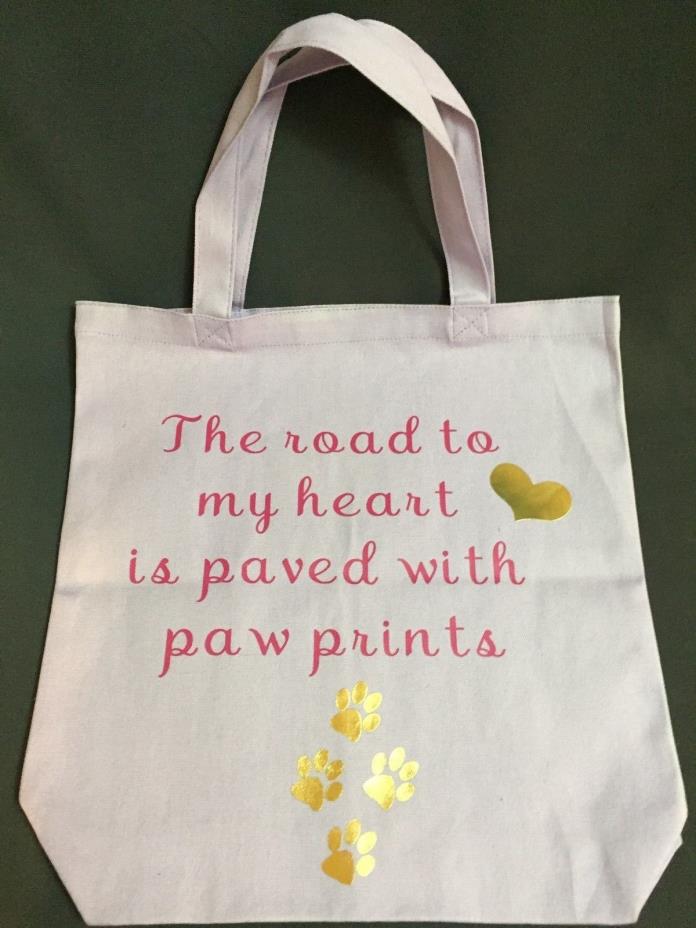 Lilac, pink, paw prints Cute Grocery Book Canvas Tote Bag For Dog Cat Lovers