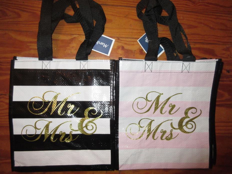 2 TJMaxx Marshalls Reusable Shopping Tote Gift Bags Mr. & Mrs. Wedding Shower NE