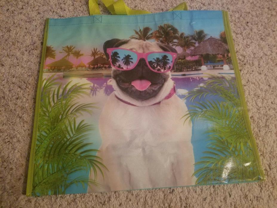 Pug With Sunglasses  Reusable Bag Shopper Tote Grocery Bag XL