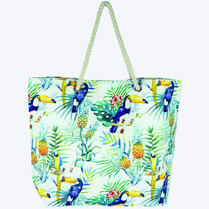 Parrot Beach Bag Nautical Sea Palm Pineapple Print Straw Beach Bag Rope Handle