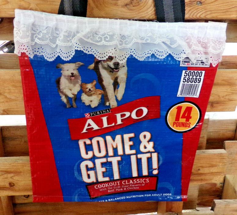 RECYCLED PURINA ALPHO DOG FOOD BAGS, UPCYCLED TO TOTE BAGS-(CLEAN) NEW!