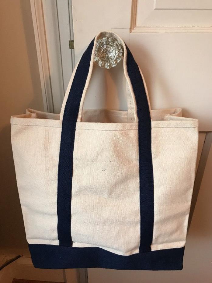 Canvas with Navy Trim Tote Large 12.5 Inch x 13 Inch Open Top NWOT