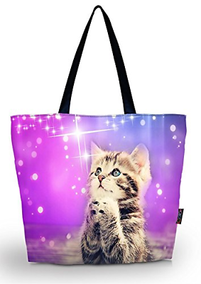 ICOLOR Cute Cat Large Reusable Eco-friendly Shopping Bag Handle case Bag School