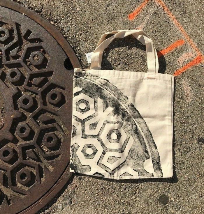 New York City Manhole Print Tote Bag Urban Handmade