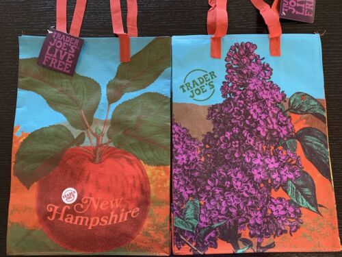2 New Hampshire Trader Joe's BAGs reusable Shopping grocery ECO NWT Pretty!