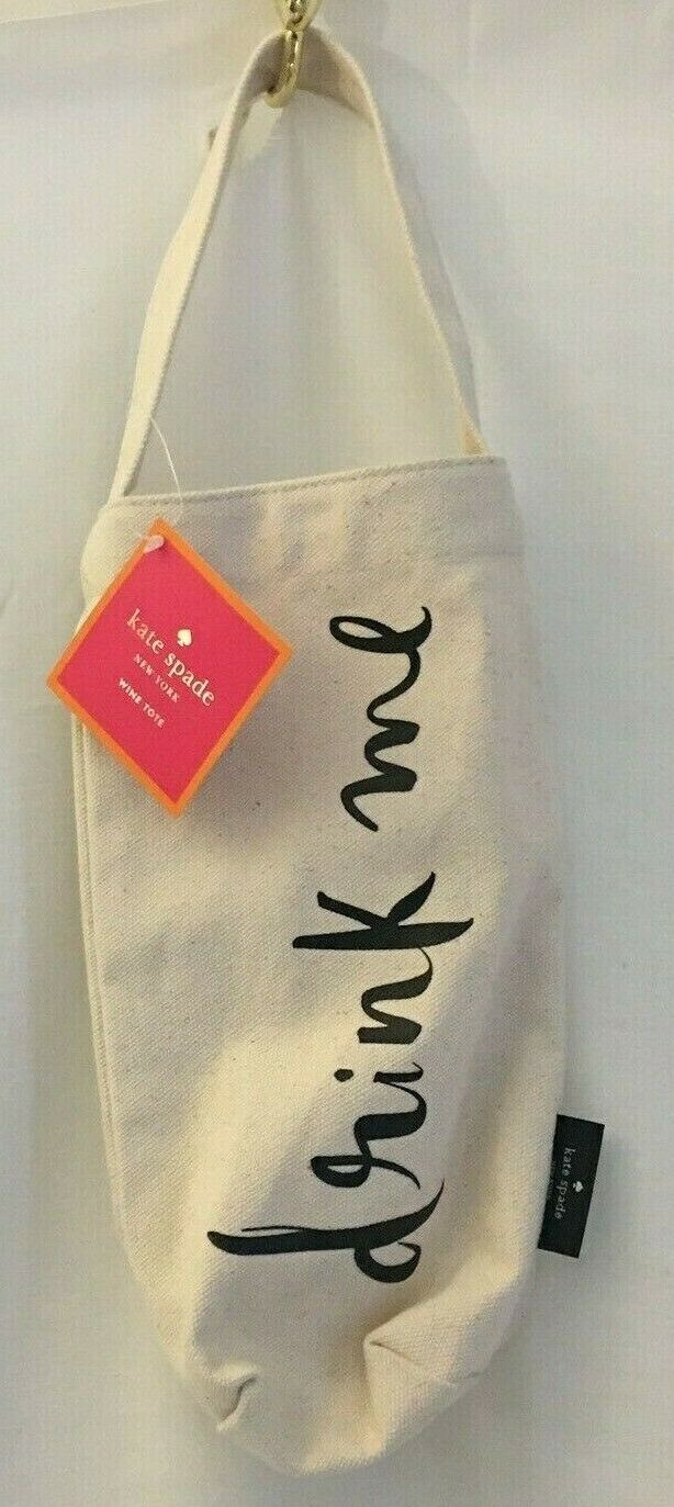 Kate Spade Drink Me Wine and Champagne Canvas Tote Bag Ivory Black NWT