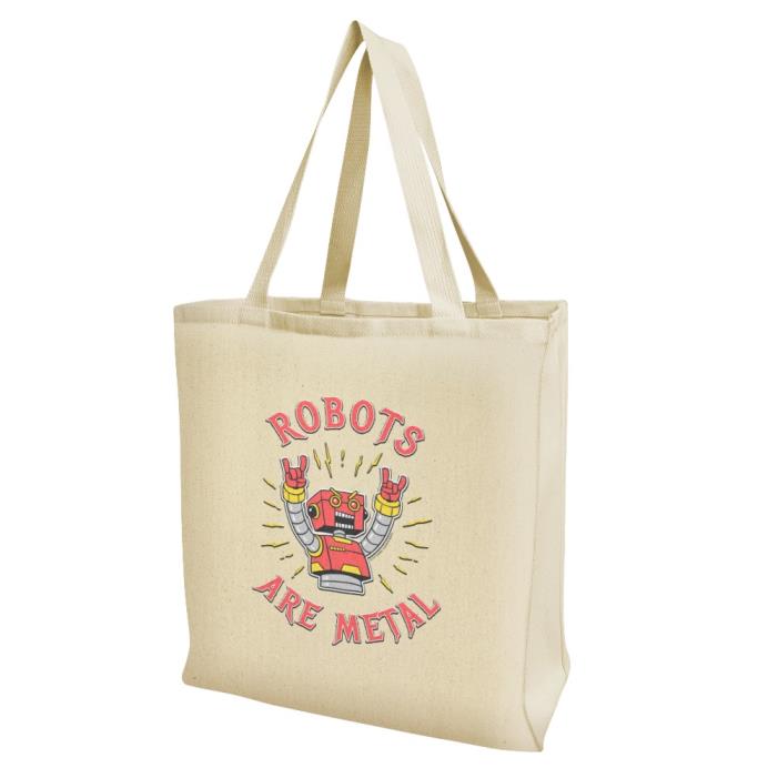 Robots Are Metal Rock Funny Humor Grocery Travel Reusable Tote Bag