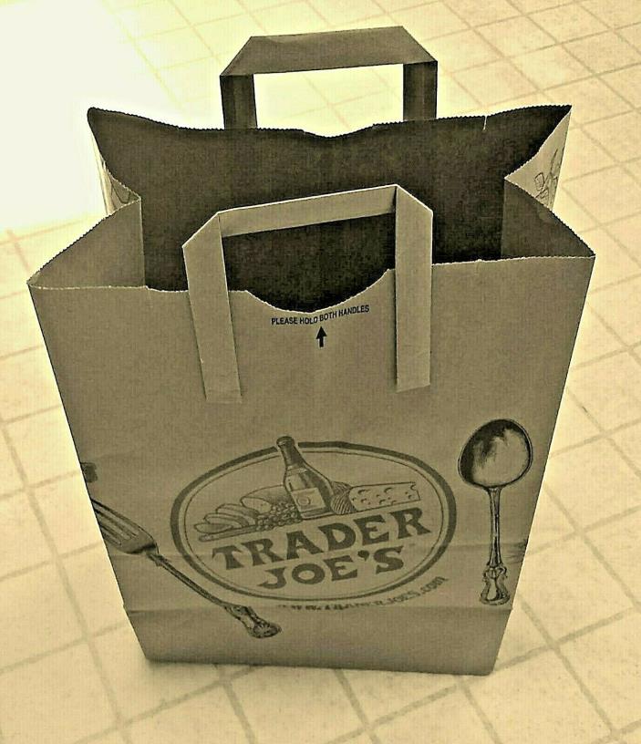 6 Genuine TRADER JOE'S Recyclable Brown KRAFT PAPER SHOPPING BAGS with Handles