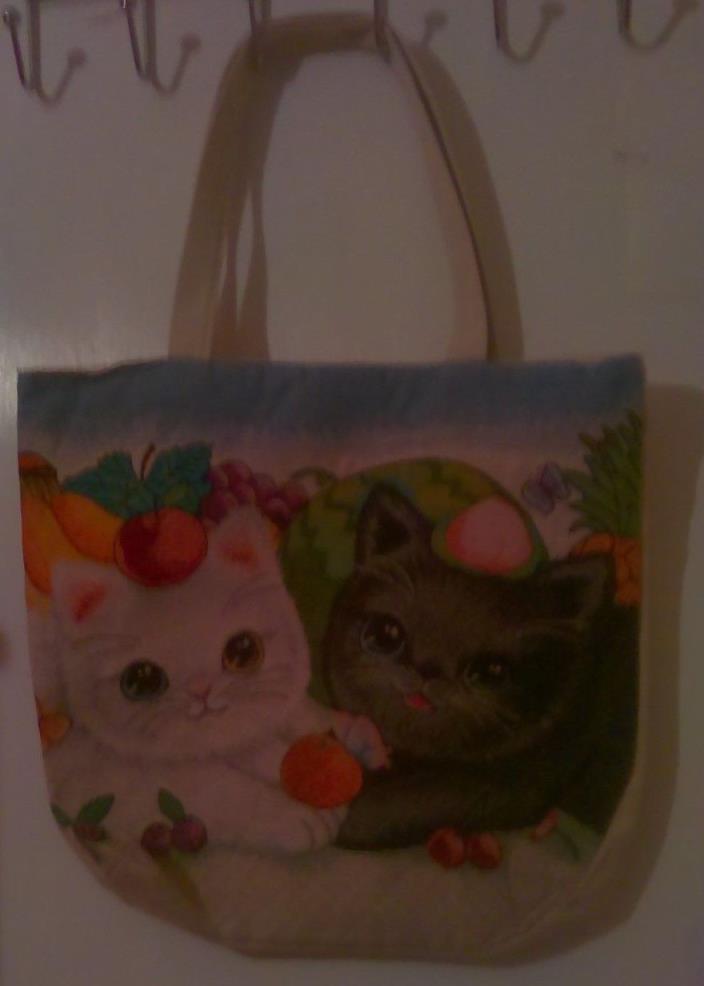 Large Reusable Tote Bag-Big Black/White Kittens On Front Of Bag-Beautiful Colors