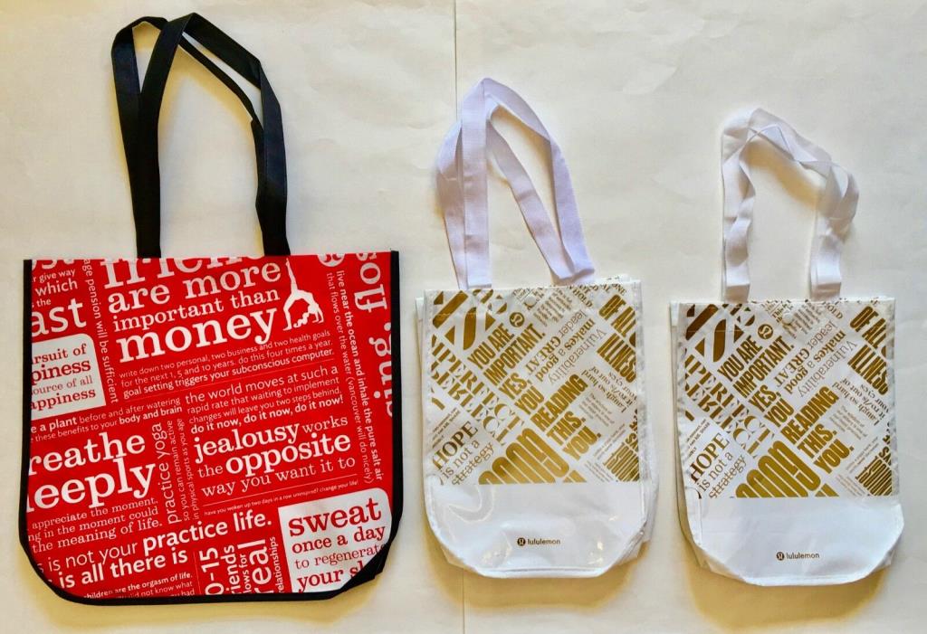 Lot of 3 NEW Lululemon Reusable Tote Shopping Bags Red Medium Gold Small