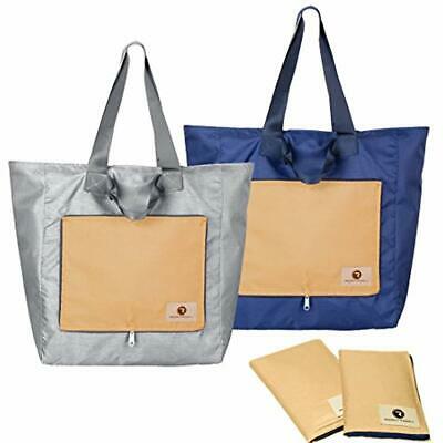 2 Pack Foldable Compact Nylon Shopping Travel Tote Bag - Blue/Gray Shoes