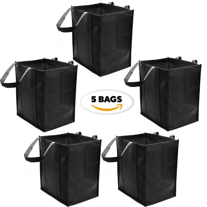 Reusable Grocery Bags 5 Pack, Black Hold 40+ Lbs Extra Large Shopping Tote Heavy