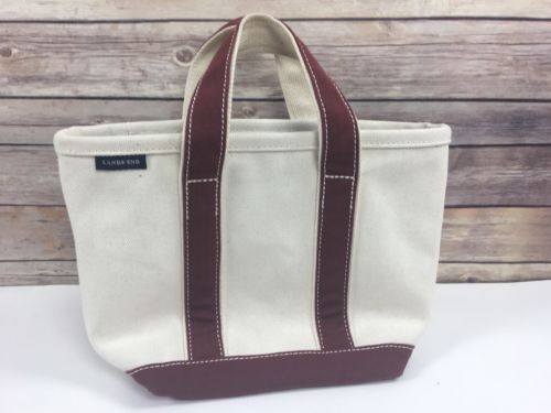Lands End Canvas Tote Small Carryall Bag Purse Maroon Handles 9 x 13