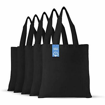 Blank Reusable Grocery Bags 100% Cotton Fabric Cloth - Set Of 5 Tote For School,