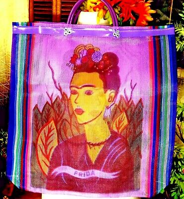 Eco Bag shopping travel beach Shoulder Mesh Bags Mexico Frida Kahlo Folk Art XLG