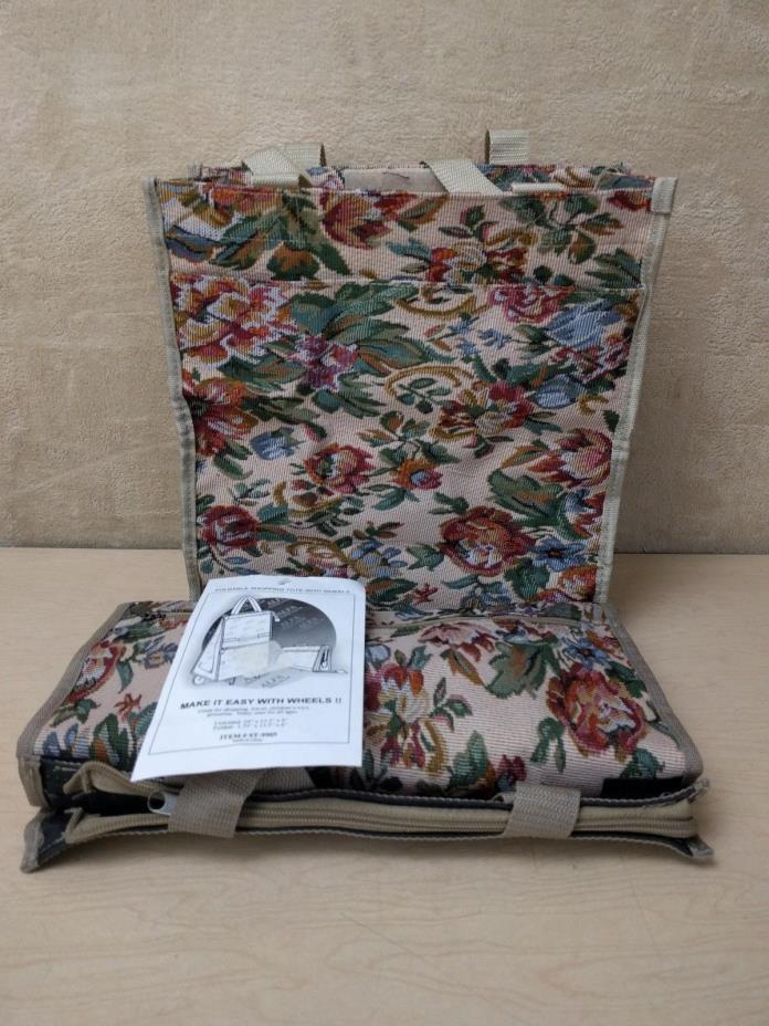 NWT~Floral Tapestry~Folding~Rolling~Shopping Tote~Bag~Small~Shoulder~Luggage