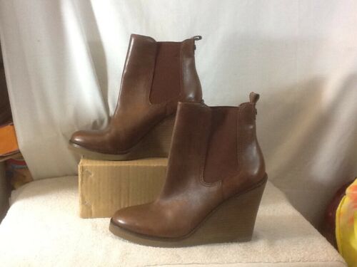 Cute Woman's Sz 6 1/2 M LUCKY BRAND Blue Jeans America Brown Wedge Bootie NICE