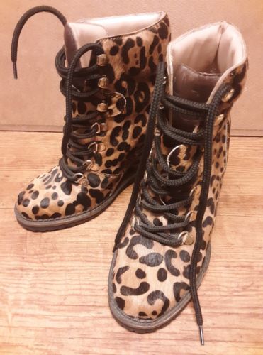 Diane von Furstenberg Womens Pony Fur Print Ankle Boots Wedge Heels Sz US 5.5M