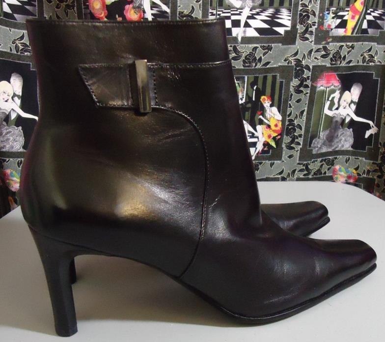 LN Black Leather Dressy Zip Up Ankle Boots Antonio Melani 6.5M 6.5 M Brazil