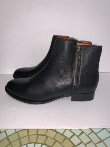 Womens Frye Carly Double Zip Chelsea Black Leather Ankle Boots Size 7.5 US