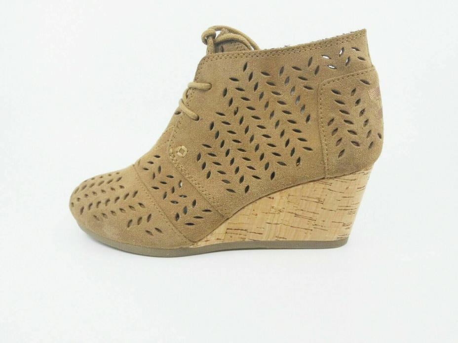 Toms Womens Desert Wedge Toffee Suede Perforated Leaf Heel Shoes Sandals Size 6