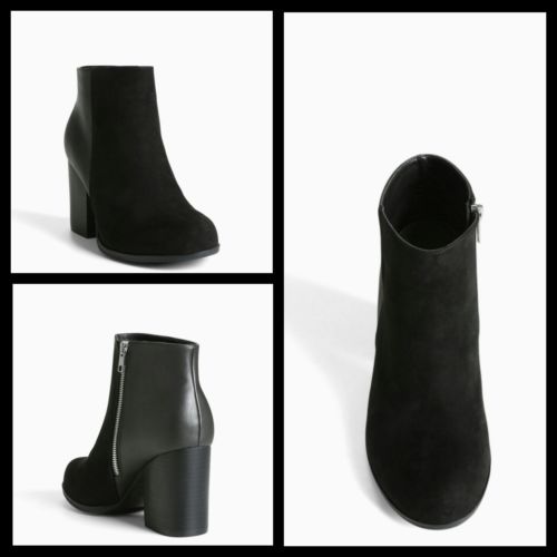 New Torrid Size 8.5W Black Faux Suede & Faux Leather Block Heel Bootie #243