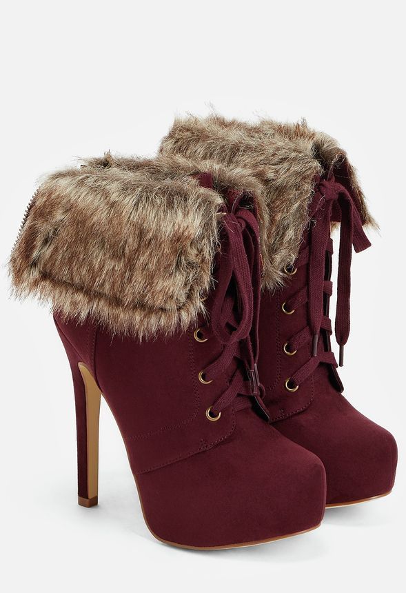 Just Fab Womens 9 Katharina Boots Booties Faux Fur Cuff Burgundy