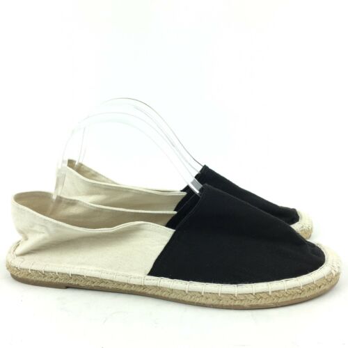 New West Loop Womans Flats Size Large 9 10 Black Cream Canvas Espadrilles