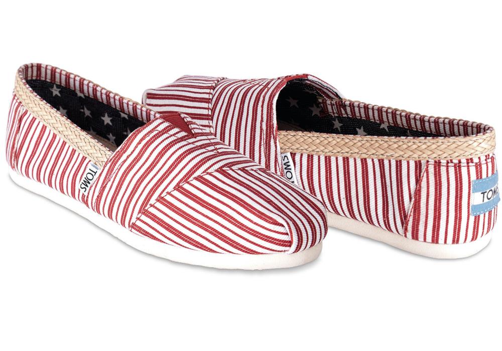 NIB Toms Classic red Americana canvas stripe slip-on- Size 6.5