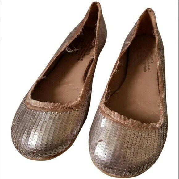 Pedro Garcia blush raw silk sequin flats 10.5