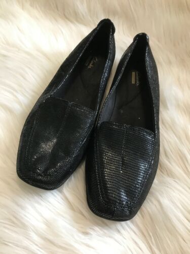 CLARKS COLLECTION SLIP-ON BLACK REPTILE FINISH SHOES  WOMEN'S SIZE 10w