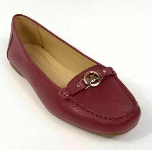 MICHAEL KORS LEATHER LOGO FLAT SHOES BURGUNDY RED 6.5 New NO BOX