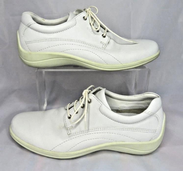 Ecco Light Womens White Leather Lace Up Oxfords sz 41 EUR 10 US  Walking Shoes