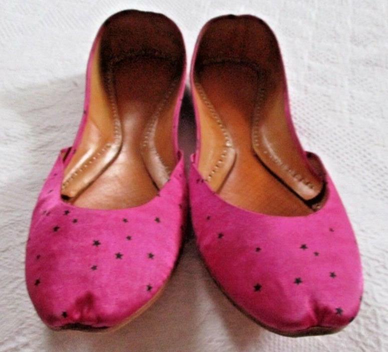 Jutti Women Shoes Handmade Leather Ballerinas Indian Flats US 10 Fuchsia & Stars