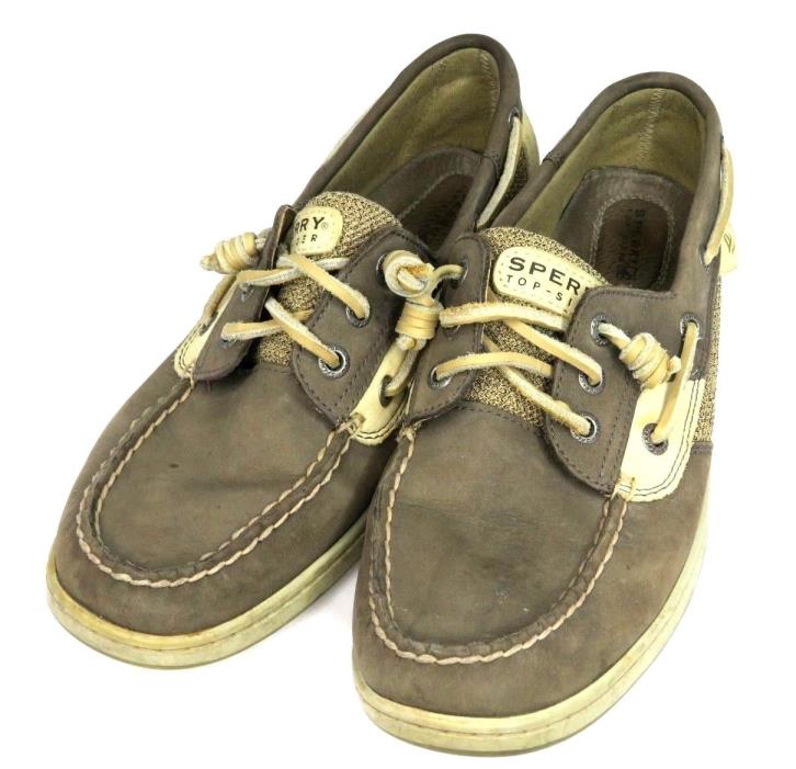 Sperry Top Sider Womens Angelfish Oat Linen Boat Shoes sz 9 M Green Suede Loafer