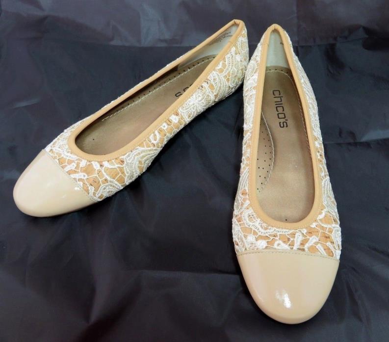 Chico's Cork Ivory Lace Ballet Flats sz 10 M Man-Made Material Beige NWOB