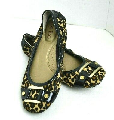 ME TOO ANIMAL PRINT FUR Genuine Leather Womens Shoes  Flat BALLET Size 6.5 M