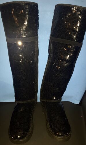 RARE UGG COLLECTION BAILEY BLACK SPARKLE SEQUIN OVER THE KNEE TALL BOOTS SIZE 7