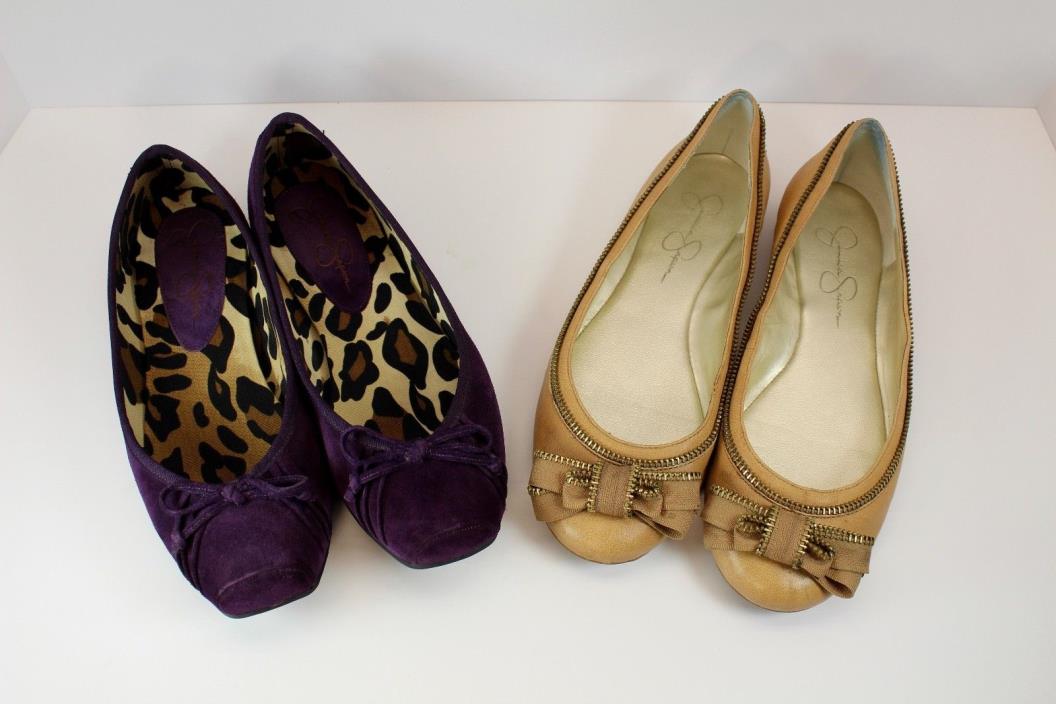 Jessica Simpson Purple Tan Woman's Shoes Ballet Flats Sz 8 bows leopard gold lot