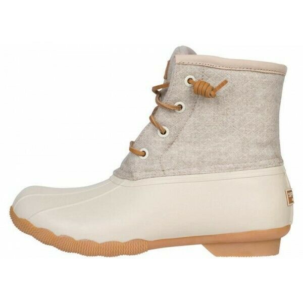 NIB Sperry Top-Sider Saltwater Duck Boots Wool Linen Off-White Women's Sz 9.5