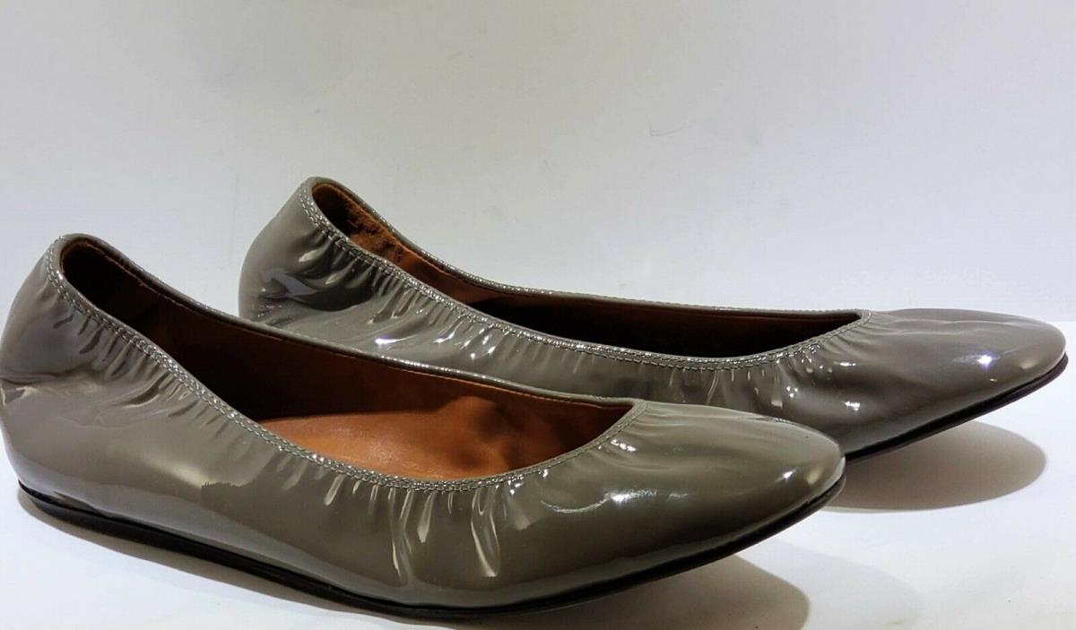 Lanvin Taupe Scrunched Patent Leather Ballet Flat Size 37 / 6½