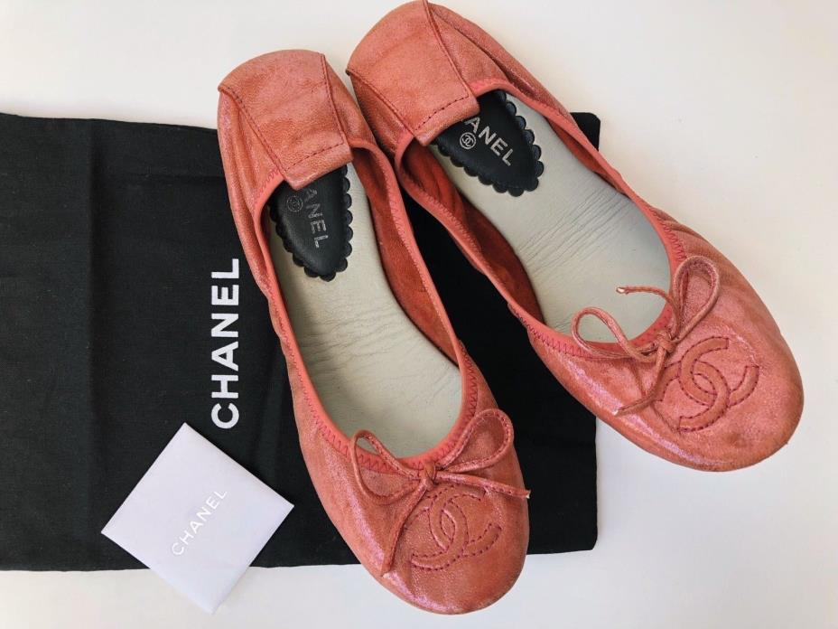 Chanel Rosegold Pink 'CC' Ballet Flats SZ 37 US 7