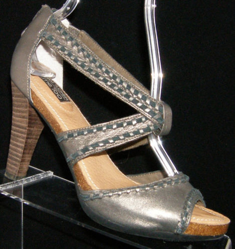 Adam Tucker Me Too 'Giavanna' grey leather zip sandal platform heel 7.5M