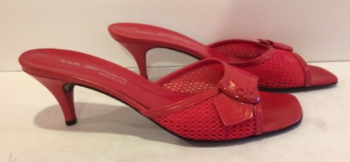 Via Spiga Sandals Slides Medium Heels Leather Mesh Red 7.5 M Italy