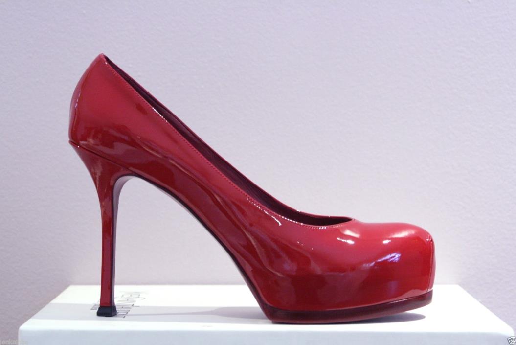YSL Yves Saint Laurent Tribtoo 80 Patent Grenade Raspberry Pumps Shoes 39.5 9.5