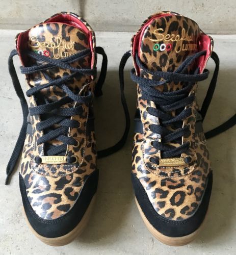 NWOT Serafini Luxury Edition Sport handmade leather leopard shoes sneakers 8 39